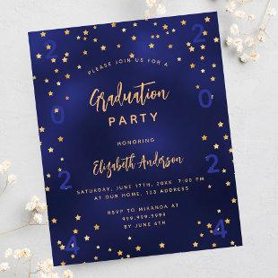 Graduation party navy blue stars budget invitation flyer