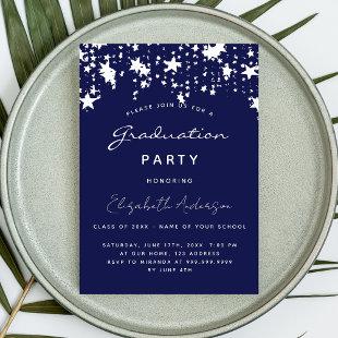Graduation party navy blue white stars invitation postcard