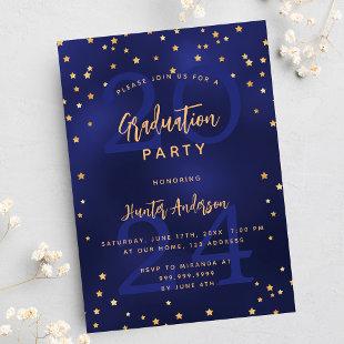 Graduation party navy blue year gold stars luxury invitation