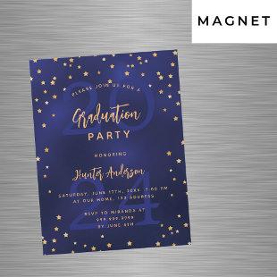 Graduation party navy blue year gold stars luxury magnetic invitation