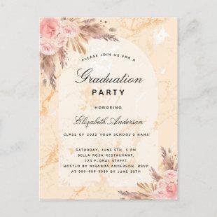 Graduation party pampas grass marble blush 2022 invitation postcard