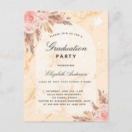 Graduation party pampas grass marble blush 2022 invitation postcard
