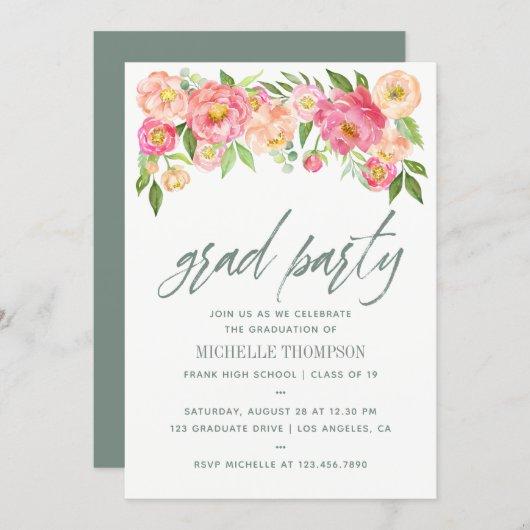 Graduation Party Peony flowers invitation