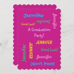 Graduation Party, Personalized Hot Pink Two Side Invitation