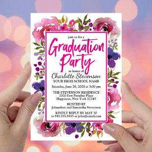 Graduation Party Pink Floral Watercolor Invitation