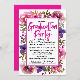 Graduation Party Pink Floral Watercolor Invitation
