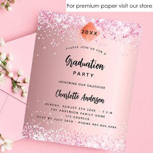 Graduation party pink glitter budget invitation flyer