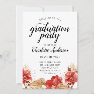Graduation Party Pink Red Watercolor Floral  Invitation