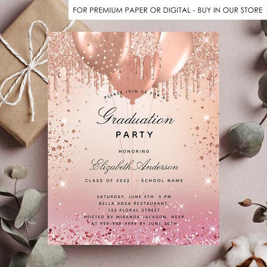 Graduation party pink rose gold budget invitation flyer