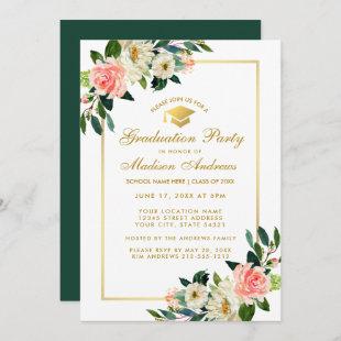 Graduation Party Pink Tropical Floral Gold Invite