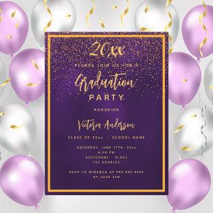 Graduation party purple gold confetti invitation postcard