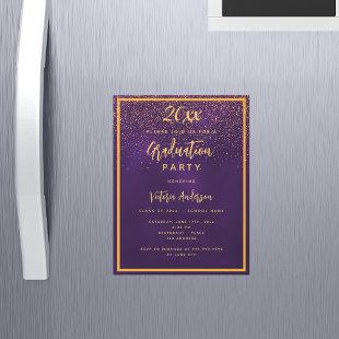Graduation party purple gold confetti luxury 2024 magnetic invitation