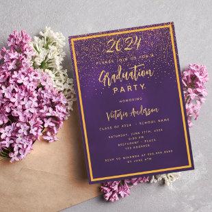 Graduation party purple gold confetti luxury invitation