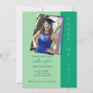 graduation party purple green custom photo  invitation