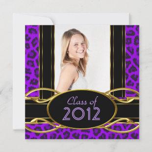 Graduation Party Purple Leopard Gold Girl Invitation