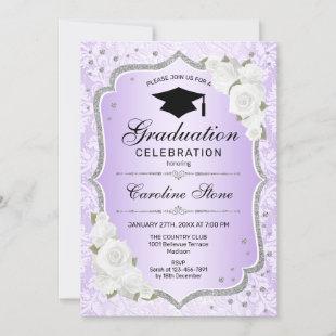 Graduation Party - Purple Silver White Invitation