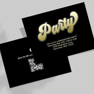 Graduation Party QR Code Gold Modern Typography Enclosure Card