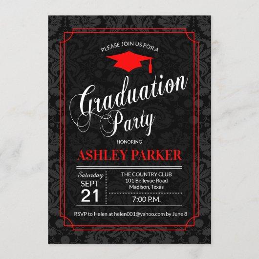 Graduation Party - Red Black White Damask Invitation