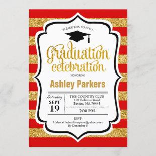 Graduation Party - Red Gold Stripes Invitation