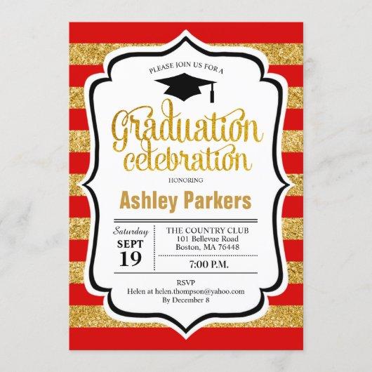Graduation Party - Red Gold Stripes Invitation