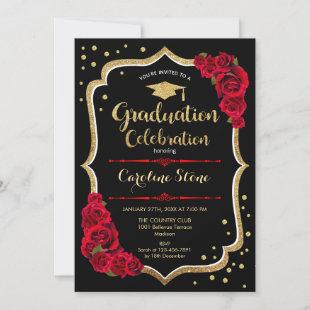 Graduation Party - Red Roses Black Invitation