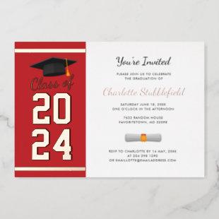 Graduation Party Red Script Grad 2024 Rose Gold Foil Invitation