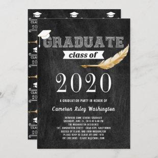 Graduation Party Retro Chalkboard Black and white Invitation