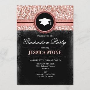 Graduation Party - Rose Gold Black Invitation