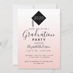 Graduation party rose gold blush girl cap invitation