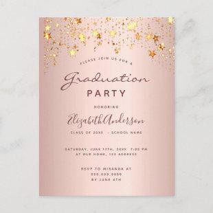 Graduation party rose gold blush stars postcard