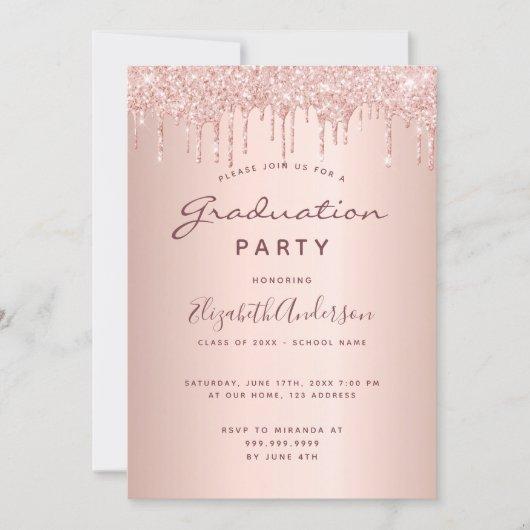 Graduation party rose gold glitter drips invitation