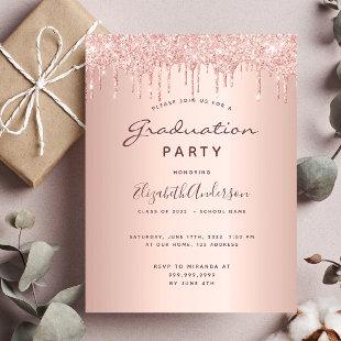 Graduation party rose gold glitter invitation 2023 postcard