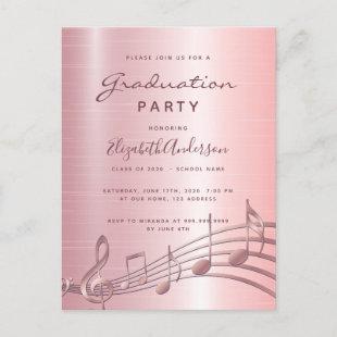 Graduation party rose gold music invitation postcard