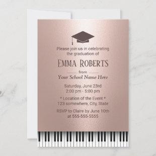 Graduation Party Rose Gold Piano Keys Music Major Invitation