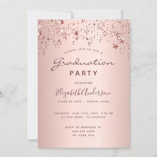 Graduation party rose gold pink stars invitation