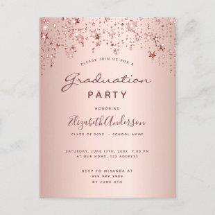 Graduation party rose gold stars invitation postcard