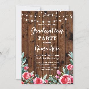 Graduation Party Roses Red Floral Wood Invite Grad