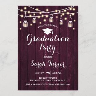Graduation Party - Rustic Burgundy Wood Invitation