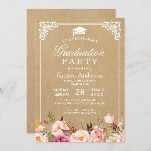 Graduation Party | Rustic Floral Frame Kraft Invitation