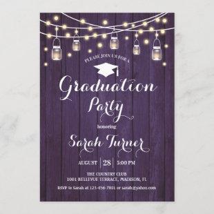 Graduation Party - Rustic Purple Wood Invitation