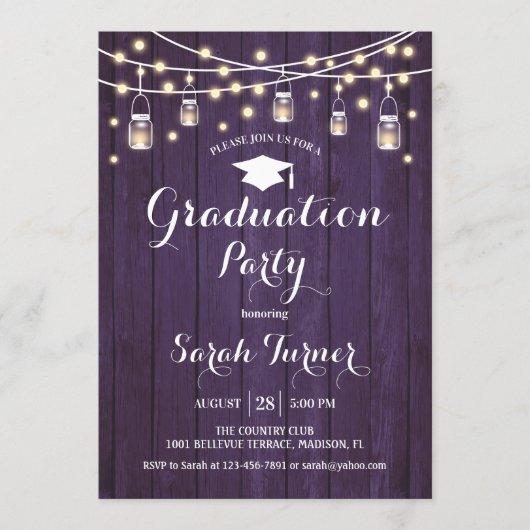Graduation Party - Rustic Purple Wood Invitation