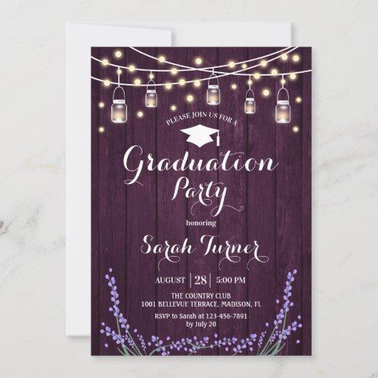 Graduation Party - Rustic Purple Wood Lavender Invitation