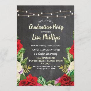 Graduation Party Rustic Red Roses Chalk Invite