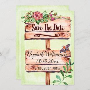 Graduation Party Rustic Sign Save The Date Invitation