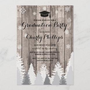 Graduation Party Rustic Winter Forest Trees Invite