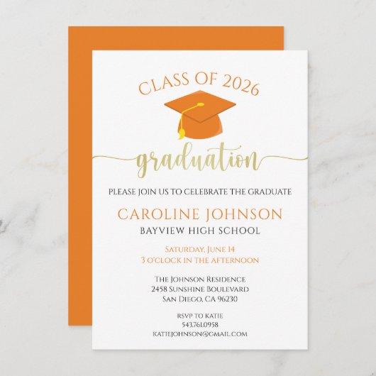 Graduation Party School Colors Orange Invitation