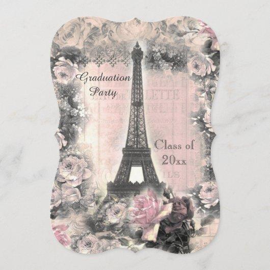 Graduation Party Shabby Chic Eiffel Tower & Roses Invitation