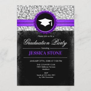 Graduation Party - Silver Black Purple Invitation
