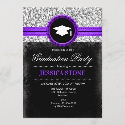Graduation Party - Silver Black Purple Invitation