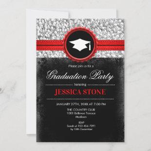 Graduation Party - Silver Black Red Invitation